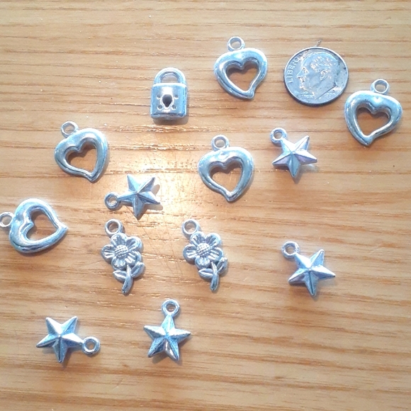 Pewter heart charm lot Hearts flowers lock angels animals & more jewelry crafts - Picture 3 of 5